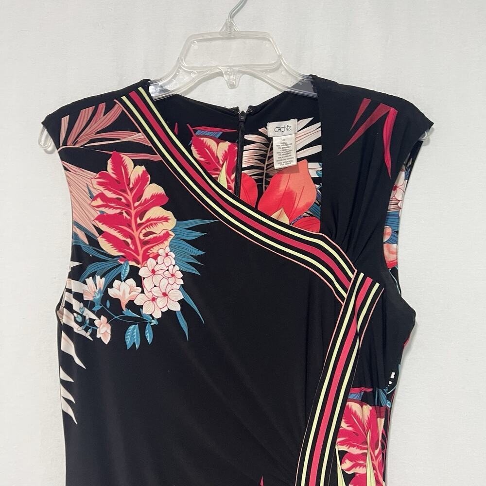CACHE Sheath Dress Size 10 Tropical Floral Oriental Stretch Coquette VTG - Picture 2 of 12